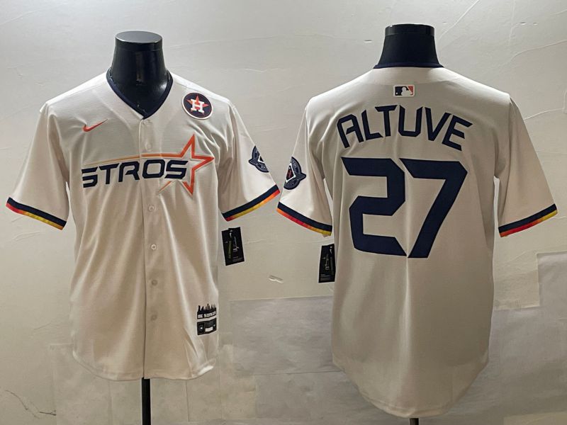 Men Houston Astros 27 Altuve Cream Three generations Joint Name 2025 Nike MLB Jersey style 7